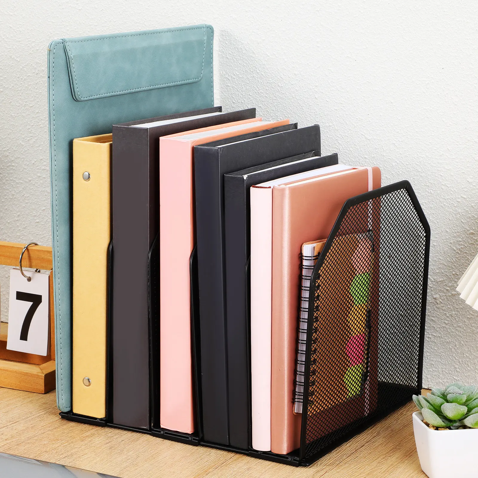 Metal Desktop File Organizer 5 Vertical Compartments Office Mail Sorter Home School Desk Rack File Organizer for Desk