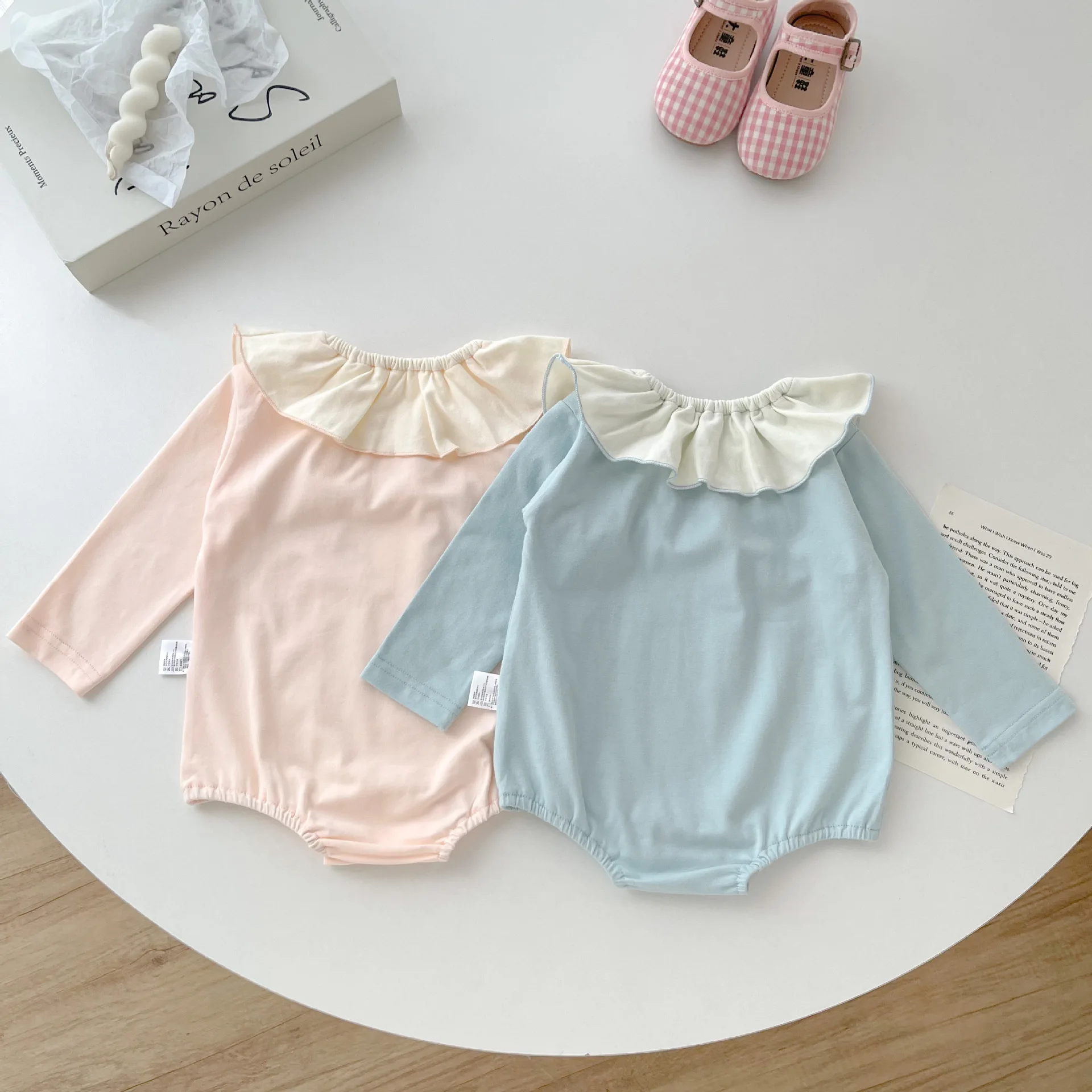 2024 Summer Ins Newborn Cartoon Rabbit Lotus Collar Short Sleeve Bodysuit Boy Girl Infant Fashion Cotton Onesie Kid Clothes