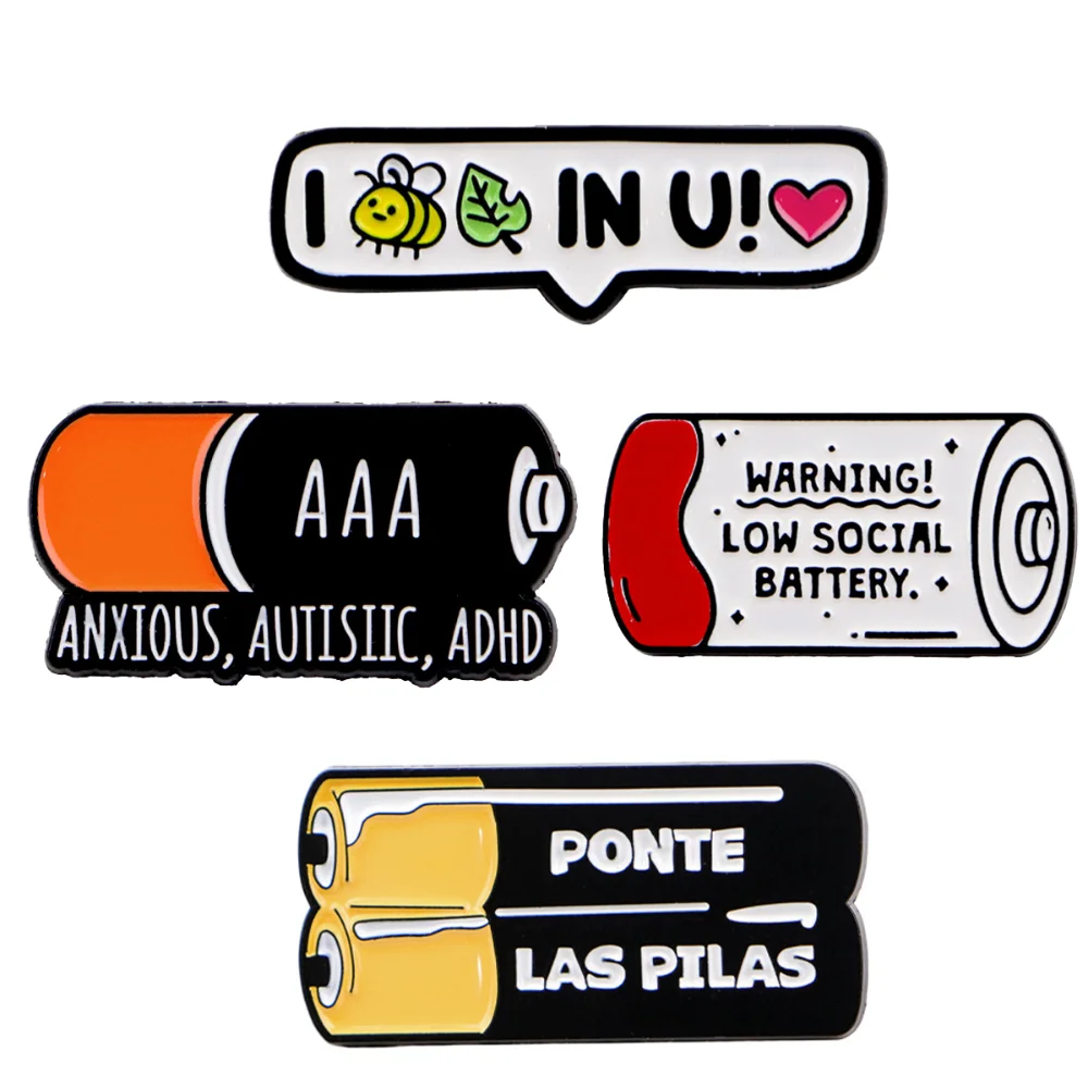 Super Understand Your Emotional Badge Collection Brooch Battery Quote Brooch Cartoon Metal Pins Low Social Battery Warning Pin