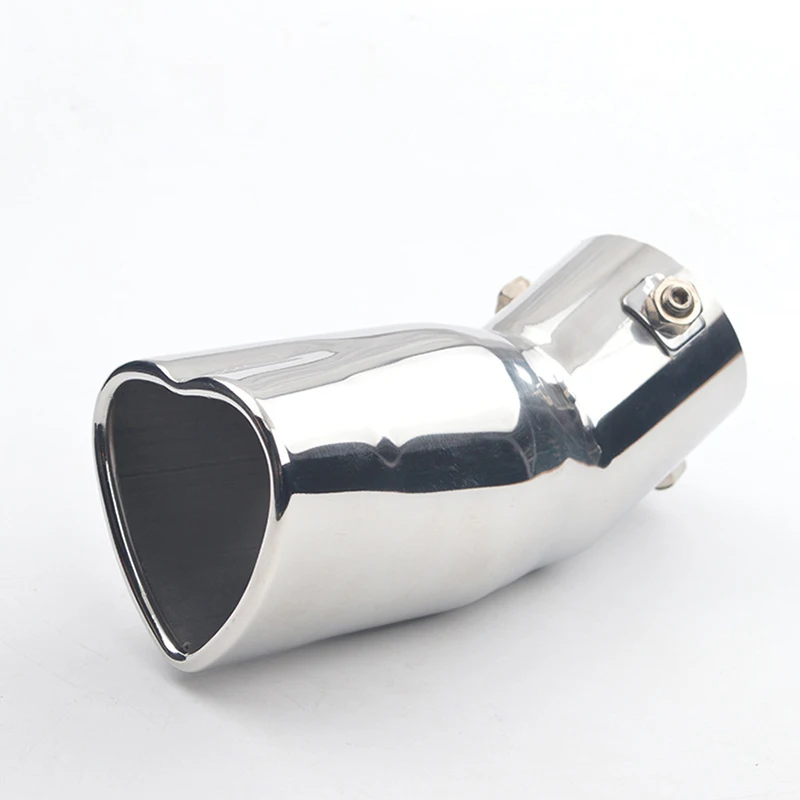 1PC Heart Shaped Universal Car Exhaust Muffler Tip Stainless Steel Pipe Chrome Exhaust Tail Muffler Tip Pipe Silver