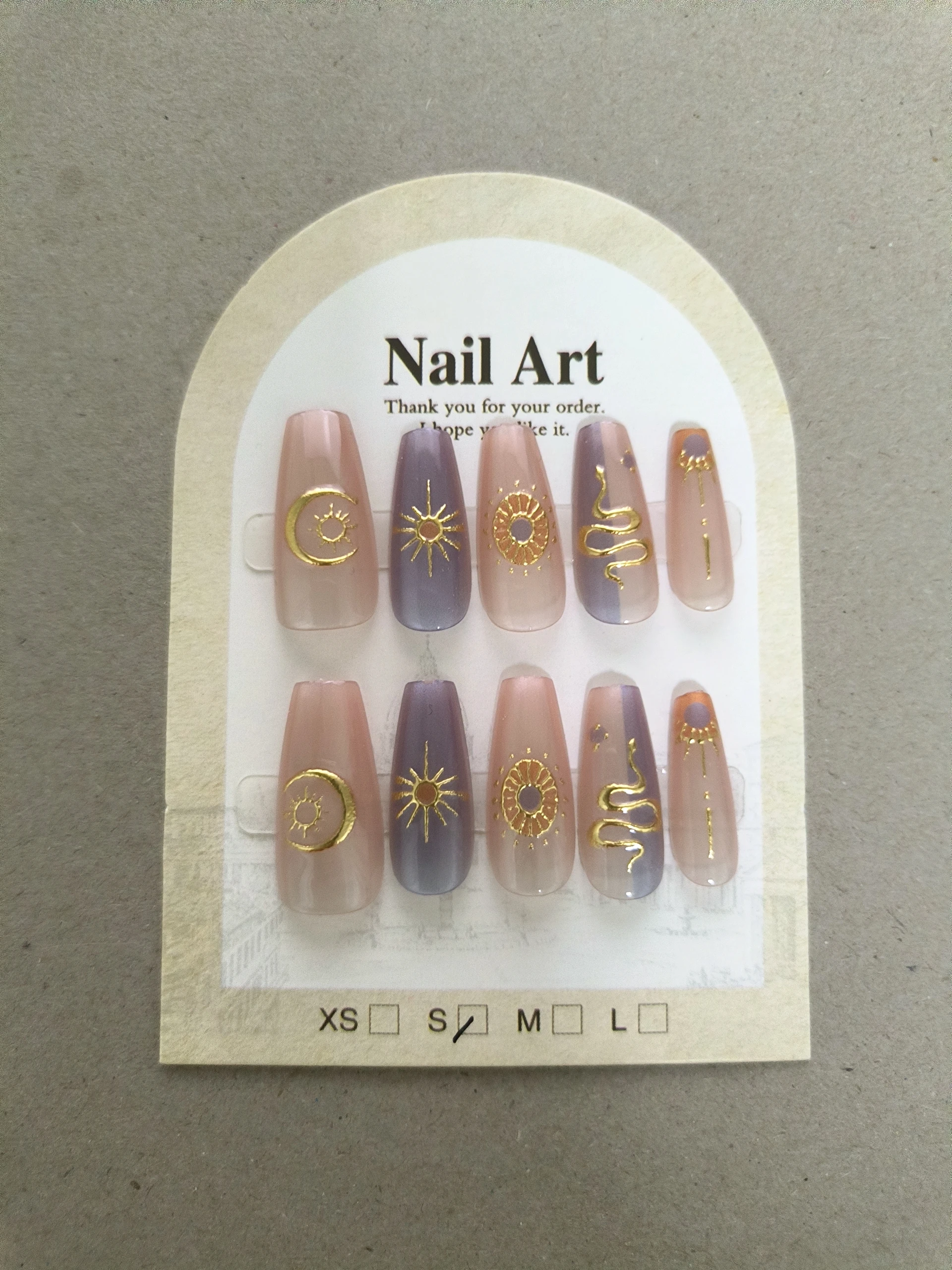 10 pièces soleil lune étoile gothique fait à la main moyen trapézoïdal faux ongles oeil de chat ongles coréens presse sur longs faux ongles réutilisables