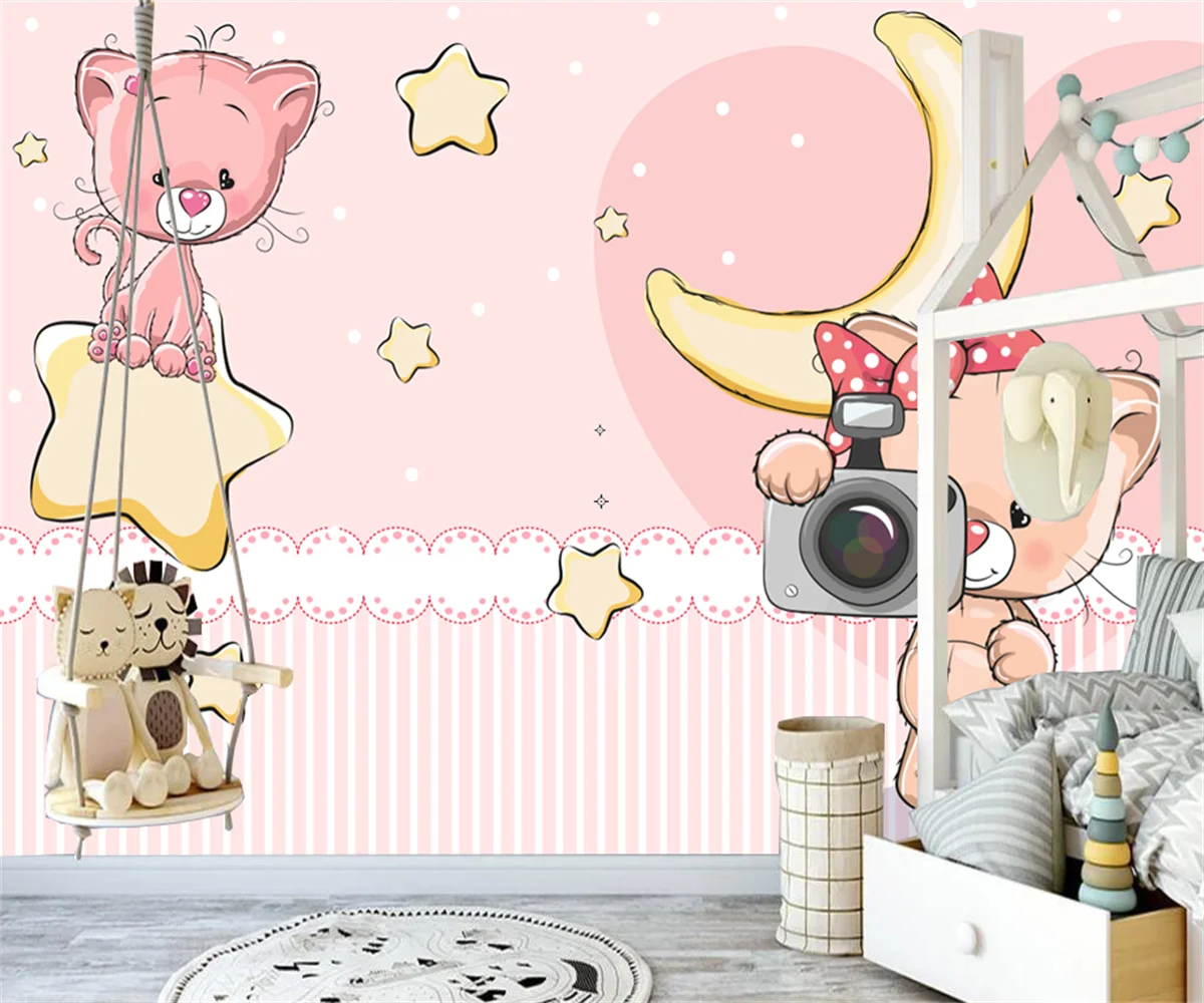 Customized mural hand-painted pink children's princess room full house wallpaper mural background wall wallpaper