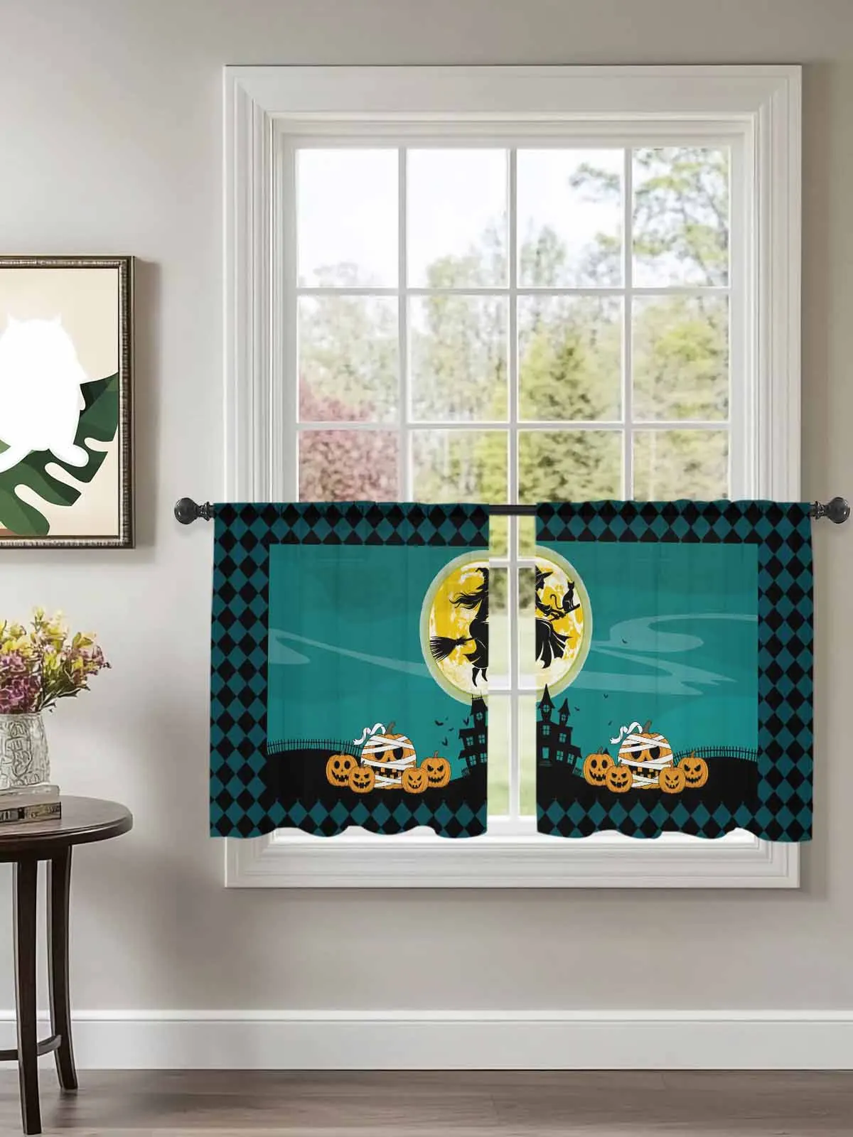 

Retro Green Witch Tulle Curtains For Bedroom Children Living Room Decor Sheer Curtains