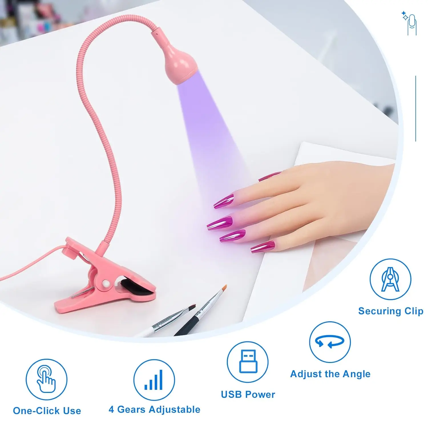 LED Nail Lamps 3W Flexible Gooseneck Lamp Quicky Dry Nail Manicure Dryer Gel Polish Curing Light for Gel Nails