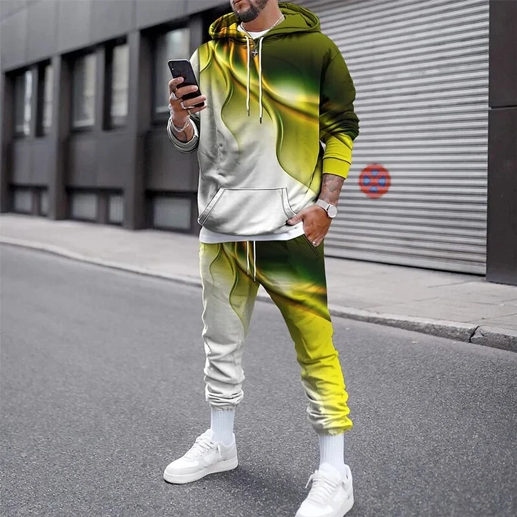 Paint Splatter Print, Men\'s 2Pcs Outfits, Casual Hoodies Long Sleeve Sweatshirt And Sweatpants Joggers Set For Winter Fall