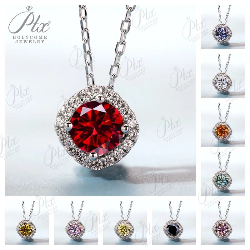 

Moissanite Square-shaped Necklace Pendant Multicolor S925 Sterling Silver Gemstone Jewelry Women Wedding Anniversary Gift Party