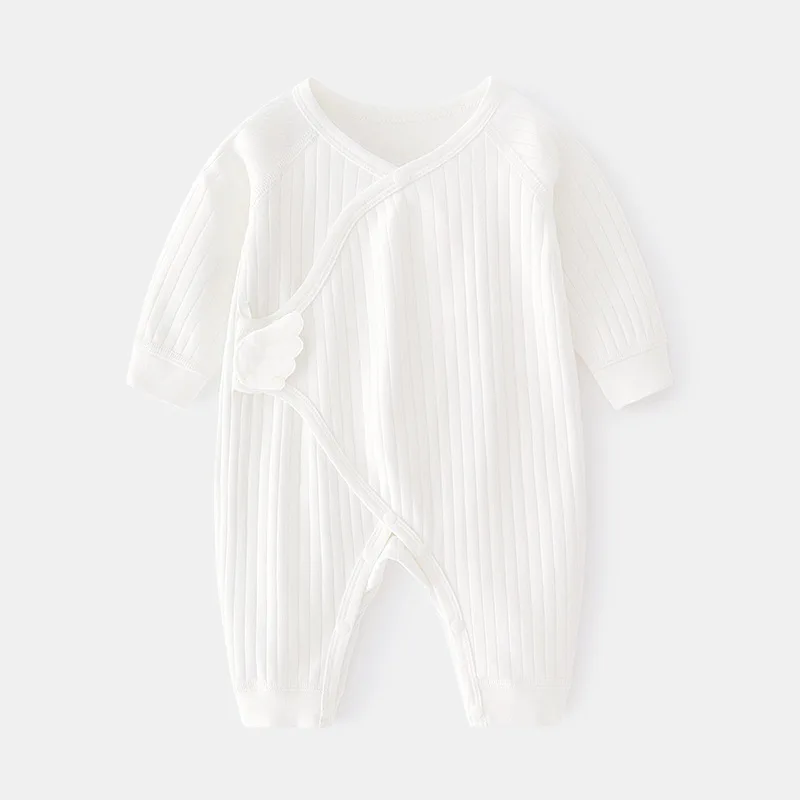 Macacão para bebês recém-nascidos, primavera e outono, algodão puro, sem costura, decoração fofa com asas, roupa macia para dormir e brincar, para bebês, meninos e meninas