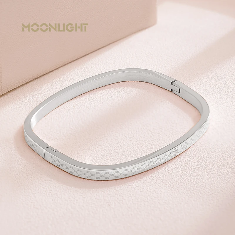 MOONLIGHT Classic Square Stainless Steel Bangles For Women Rose Golden Colors Exquisite Bracelets Fashion Female Jewelry Gifts