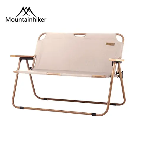 Mountainhiker 야외 레저 더블 접이식 의자, 휴대용 초경량 캠핑 피크닉 해변 의자, 2 인용 우드 그레인 낮잠 의자