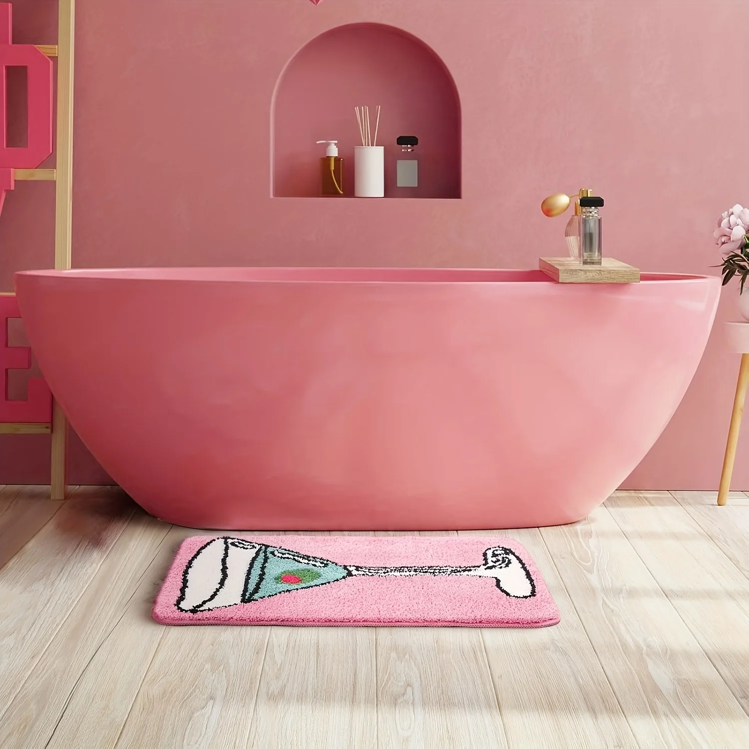 VIKAMA Pink Martini Wine Glasses Kitchen Entrance Floor Mat Bathroom Shower Area Absorbent Carpet Soft Home Decoration view 2