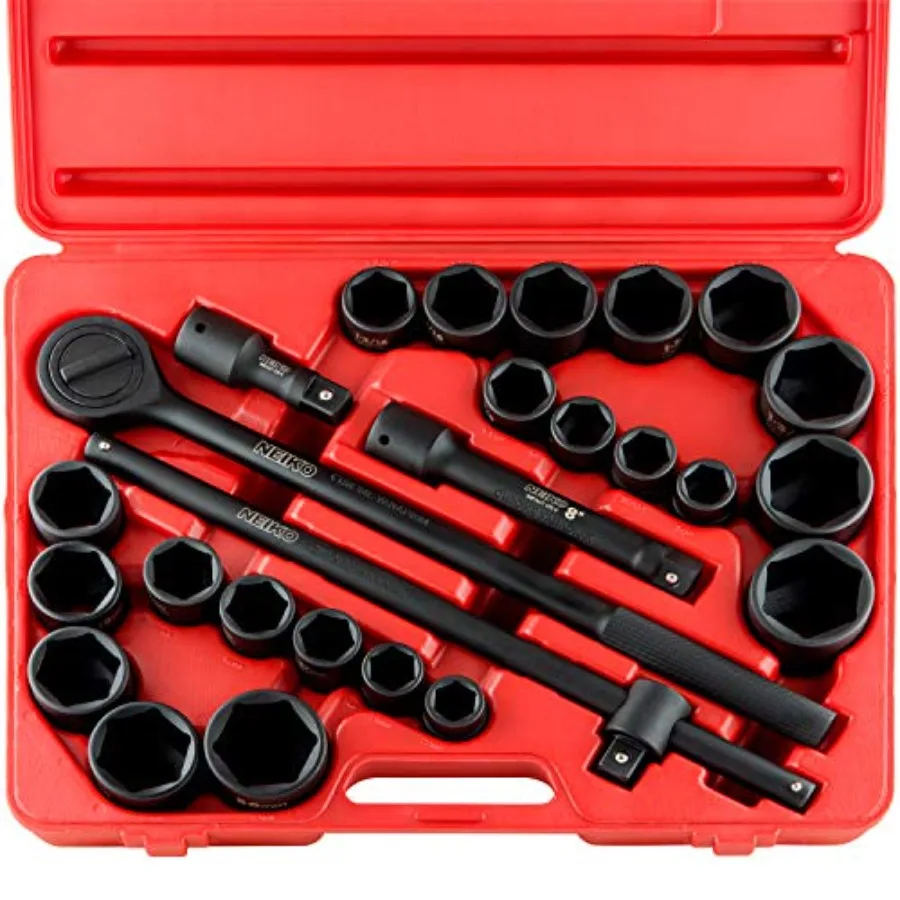 02499A 3/4-Inch-Drive Jumbo Master Impact Socket Set, SAE and Metric Shallow-Socket Tool Set, SAE 7/8