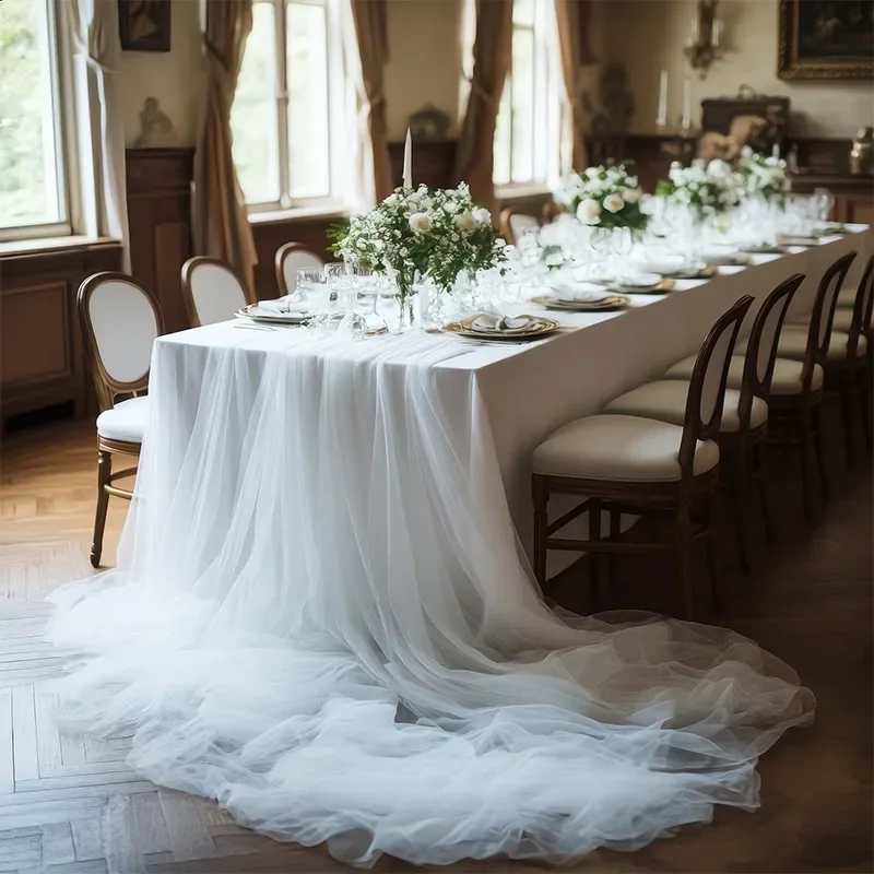 

2026 Latest Models Sheer Mesh Tulle Fabric Elegant DIY Wedding Decor Accessory for Party Event Table Runner Chair Bows Backdrop