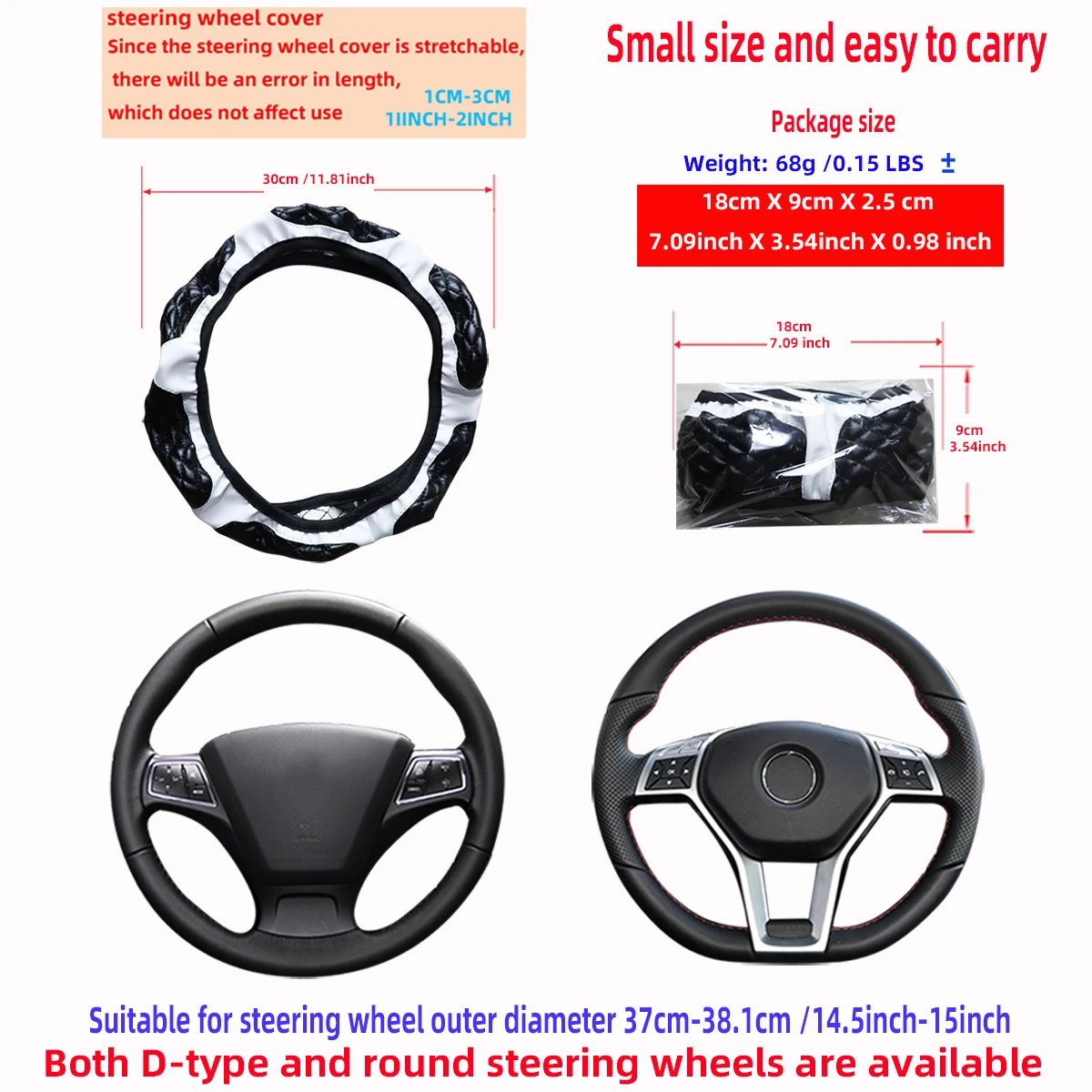6 Halbrunde PU-Schafsleder Bestickte Auto-Lenkradbezüge ohne Rand für 14-15 Zoll Auto-Innenausstattung – Detail 2