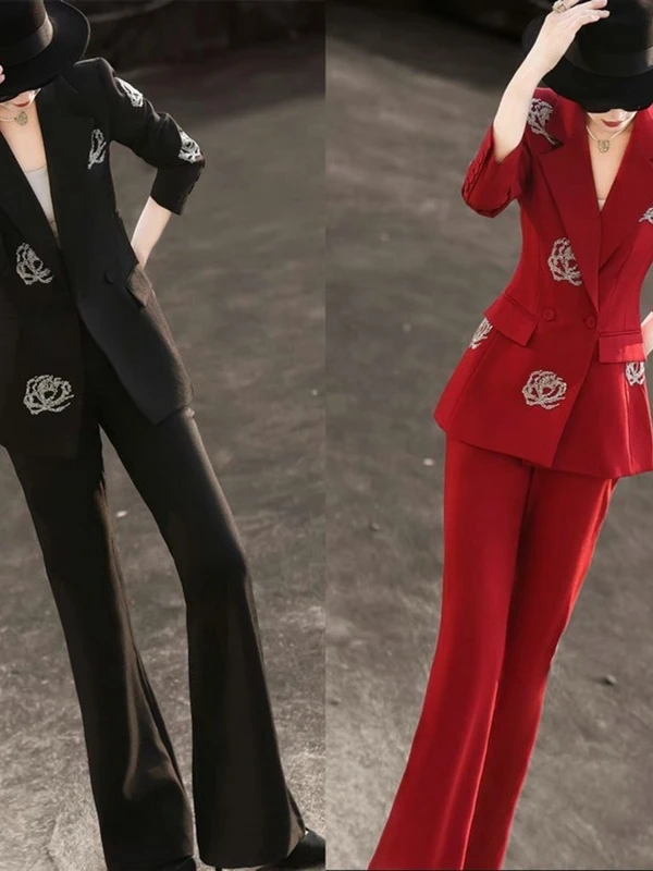 Elegancki dwuczęściowy komplet: wysokiej jakości, ciężki materiał, elegancki, uniwersalne spodnie, profesjonalna odzież robocza, poliester, długi rękaw...