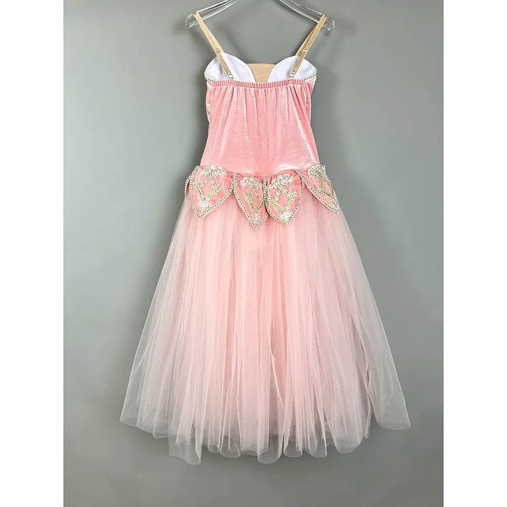 Vestido longo rosa para meninas, vestido de bailarina infantil, tutu romântico, trajes de dança cisne, top infantil com velet