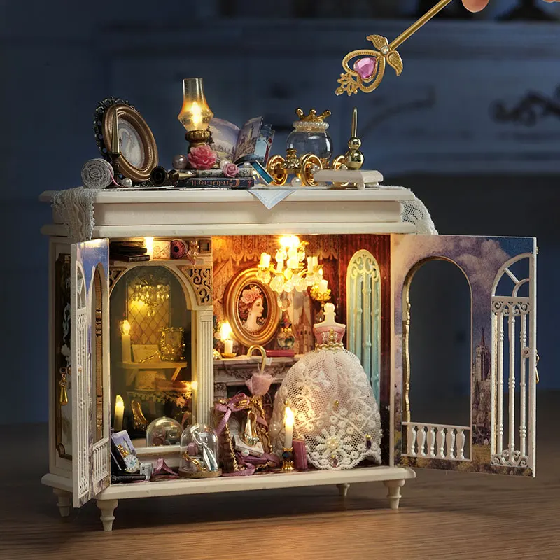Zuuton DIY Book Nook Kit with LED Light Vintage European Miniature Scene 3D Wooden Puzzle Bookshelf Insert Craft Gift Dollhouse