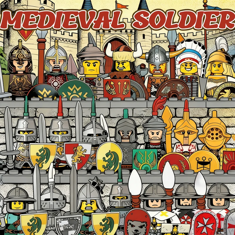 

Medieval Castle Soldier Figures Building Blocks Military Roman Empire Knight Guard Heavy Cavalry Infantry Warrior Bricks Toy Boy