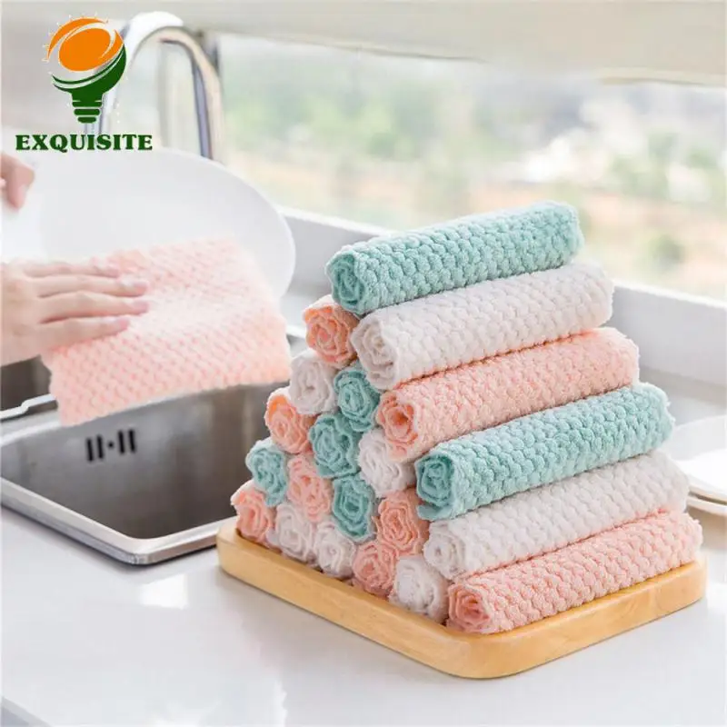 Kitchen Rag Grease-proof Rag Superfine Fiber No Fading Household Cleaning Appliances And Accessories Thickened Brush Bowl Cloth