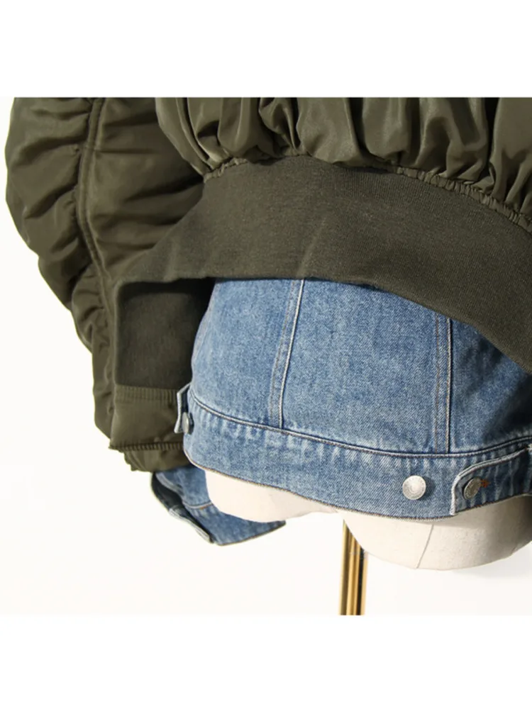 ZMEENNA Womens Color Block Denim Jacket Unique Design Casual Long Sleeve Coat Stylish Patchwork Outerwear Fashion Top ZM752