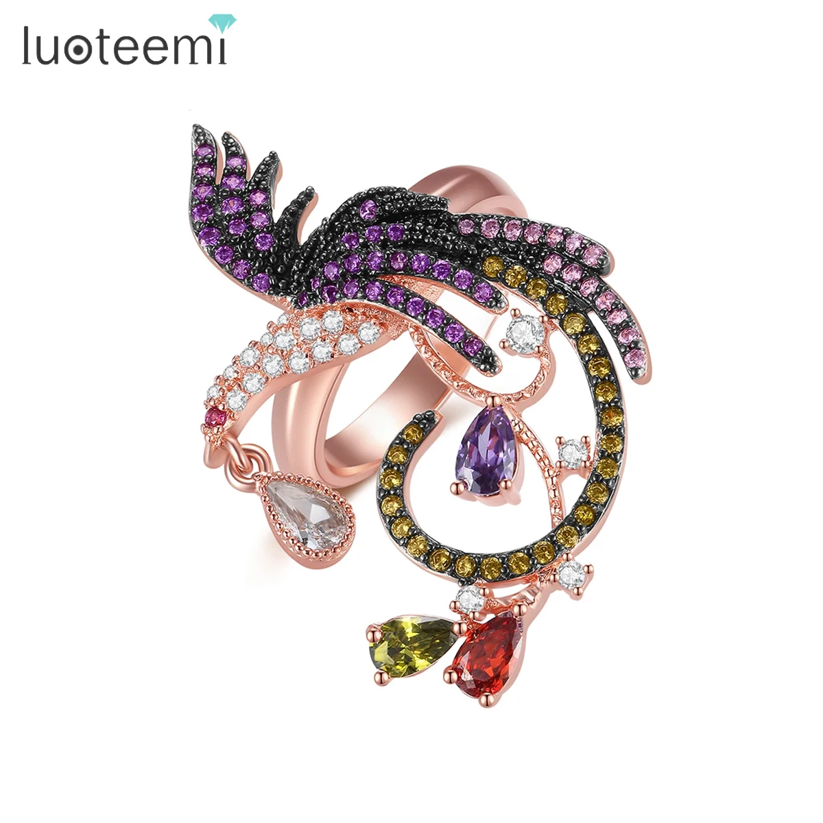 

LUOTEEMI Multiple Cubic Zirconia Traditional Mythical Phoenix Women Rings Vintage Wedding Bridal Accessories Christmas Gifts