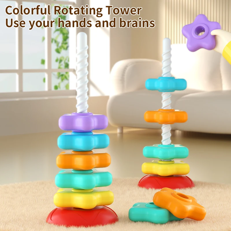 Baby Rainbow Tower Toy 5 Layers Rotating Early Education Toys That Enhance Concentration And Color Recognition Skills Infant Pla