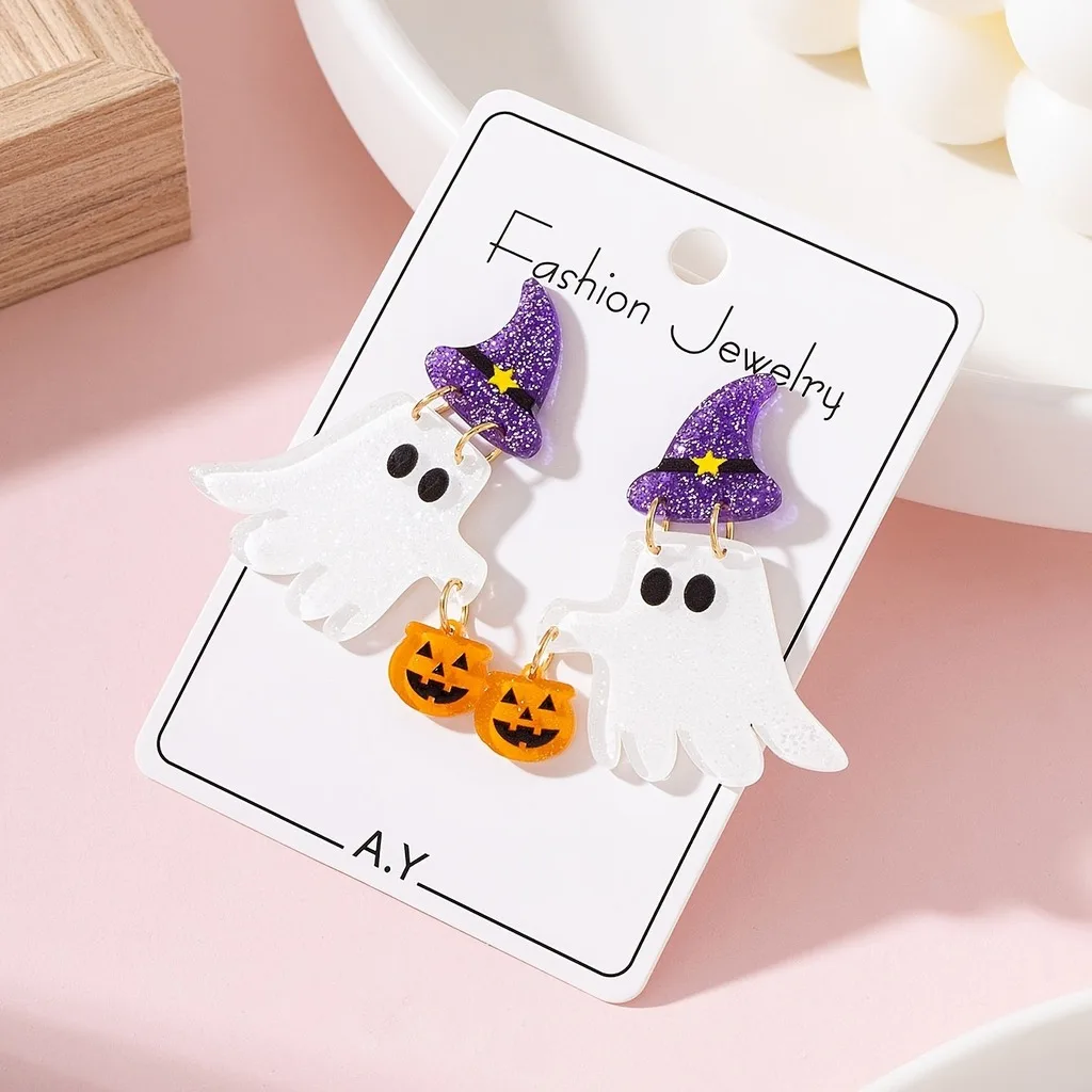 Pumpkin Drop Earrings Stainless Steel Ghost Drop Earrings Women'S Halloween Earrings Creative Trendy For Gathering With Friends