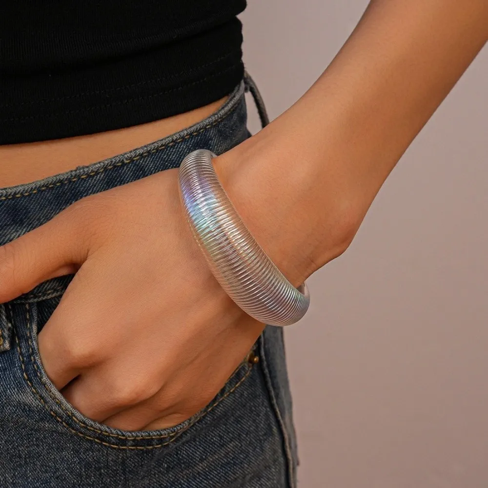 Transparent Acrylic Opening Bangle AB Colorful Color Shifting Effect Wide Cuff Bracelet Irregular Large Comfortable