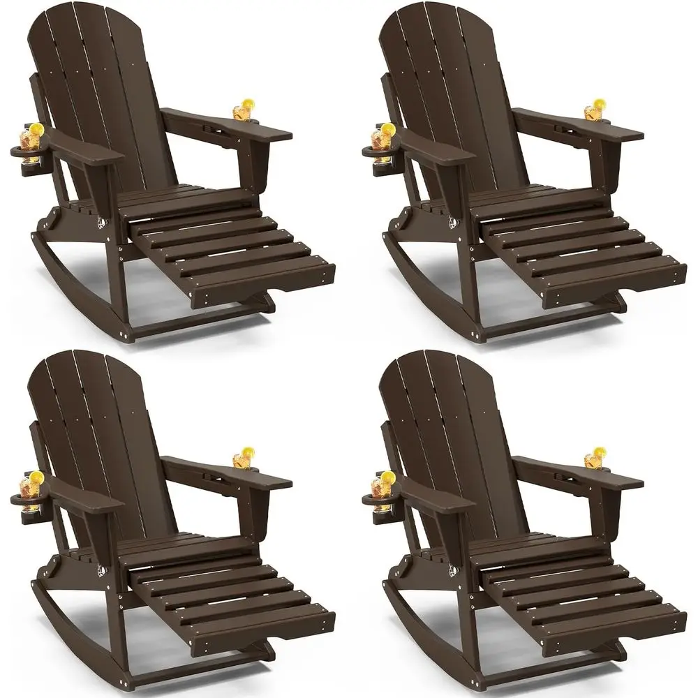 

Set of 4 Weather-Resistant Rocking Chairs with Ottomans, Outdoor Patio Rocking Chairs with Cup Holders