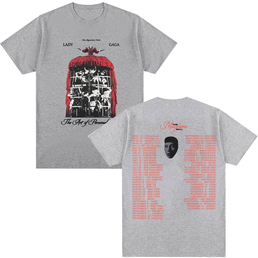 Koszulki Singer Lady Gaga Mayhem Ball Tour Męskie Damskie Vintage Hip Hop Modne T-shirty Oversize Bawełniane Popularne Koszulki Streetwear
