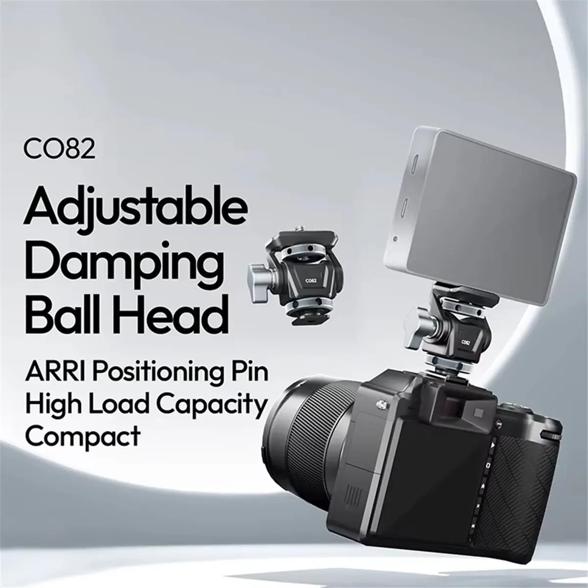 

AT33 C082 Adjustable Damping Ball Head Load 3KG for Camera Tripod Fill Light with Cold Shoe Mount 1/4In Screw Hole 180° Tilt