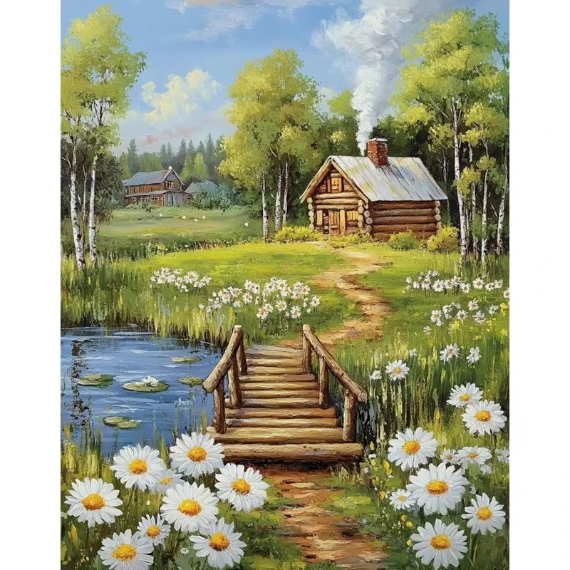 

Mountain Cabin Flower Landscape 500/1000/1200/2000 PCS Jigsaw Puzzles Family Activity Games for Gameroom Bedroom Gifts