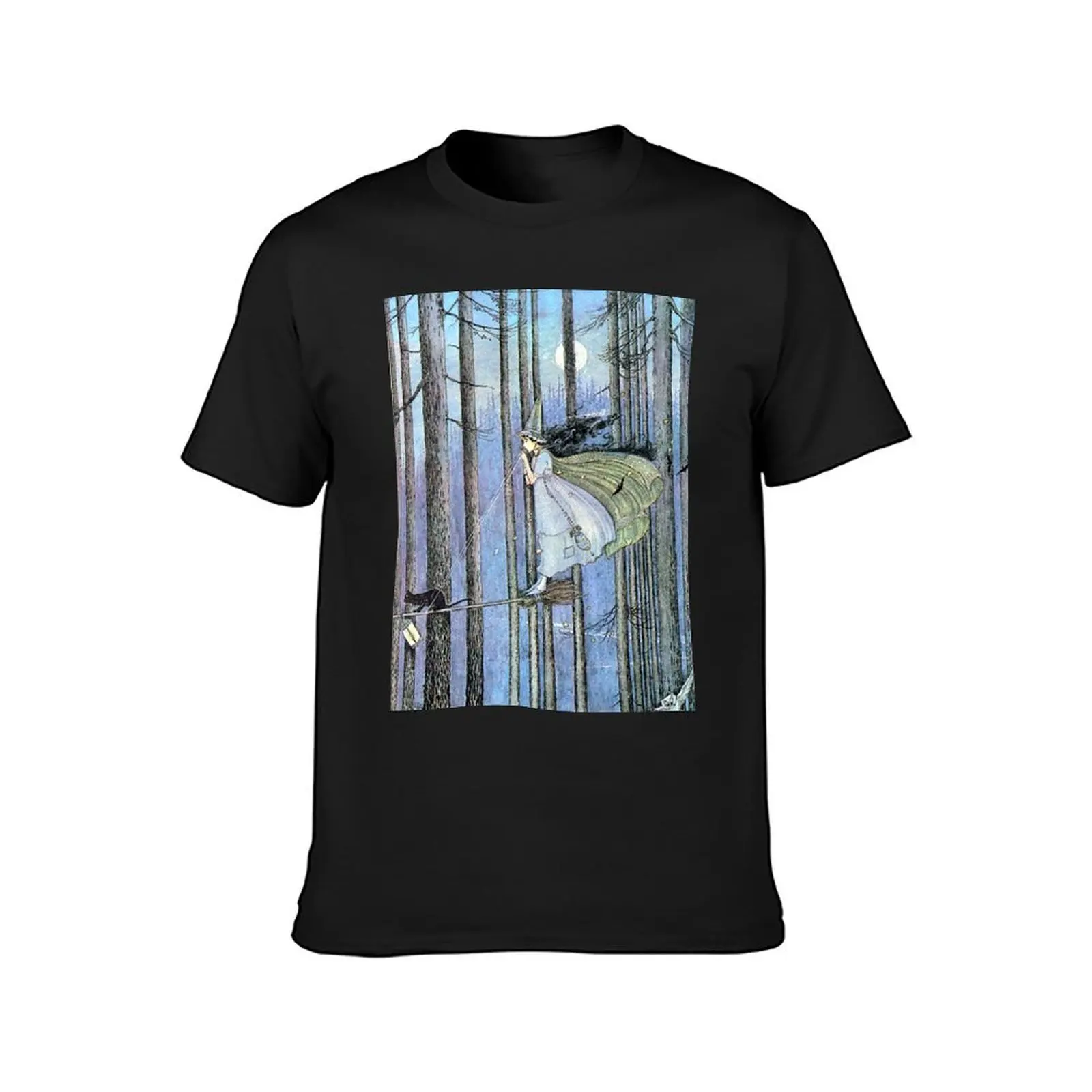 Witch and Cat on Broom - Ida Rentoul Outhwaite T-Shirt customizeds oversizeds for a boy summer tops men t shirts