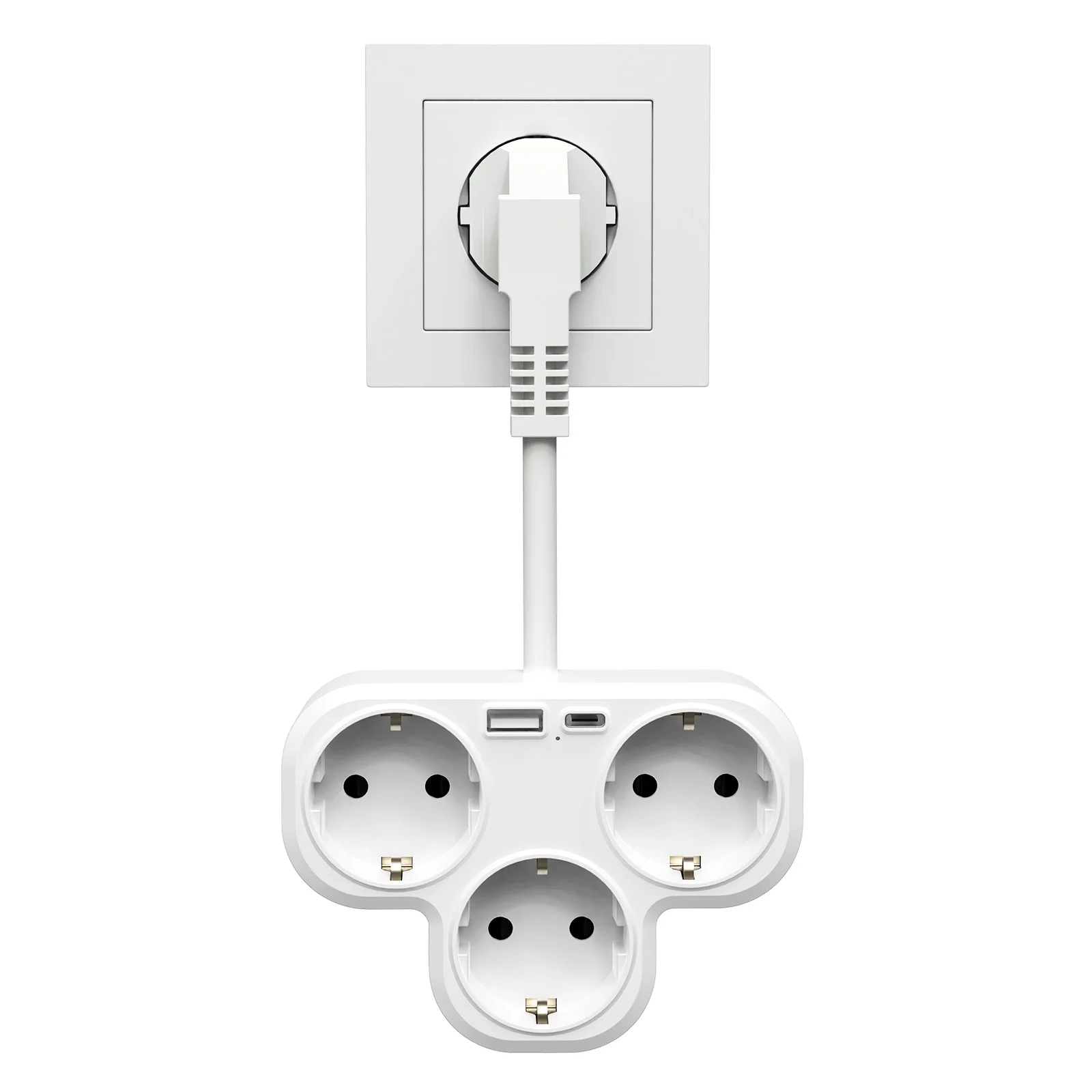 HITREDNS EU Plug Power Strip with 3 AC Outlets, 1 USB-A, 1 USB-C Port Plug Adapter 5-in-1 Wall Charger for Home, Travel, Office