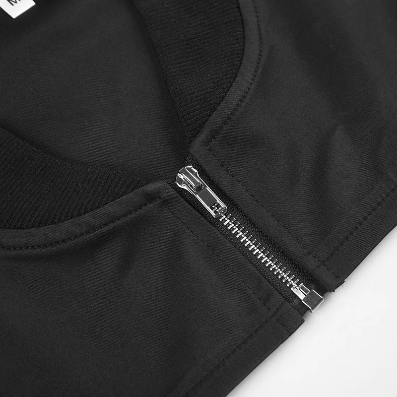 HOUZHOU Techwear Versatile Long Sleeve Zipper Cropped Bomber Jacket with Solid Flap Pockets for Women Irregularly Aesthetic