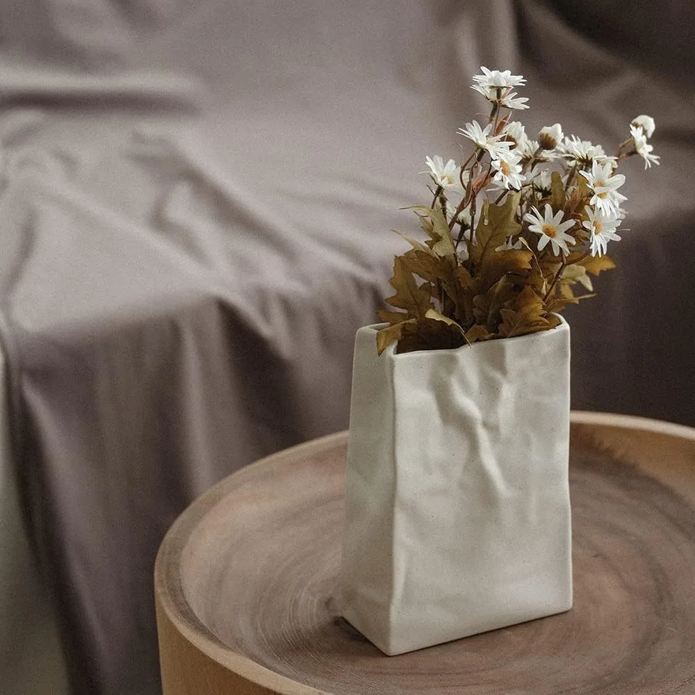 Ceramic Creative Paper Bag Nordic Ceramic White Vase Instagram Style Creative Flower Arrangement Decoration Simple Vase