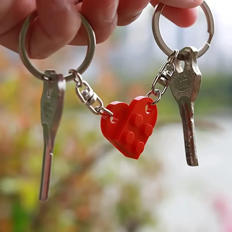 1pcs Red Love Heart Building Block Keychains ForCouples Friendship Women Men Girl Boy Love Heart Brick KeyRing Birthday Gift