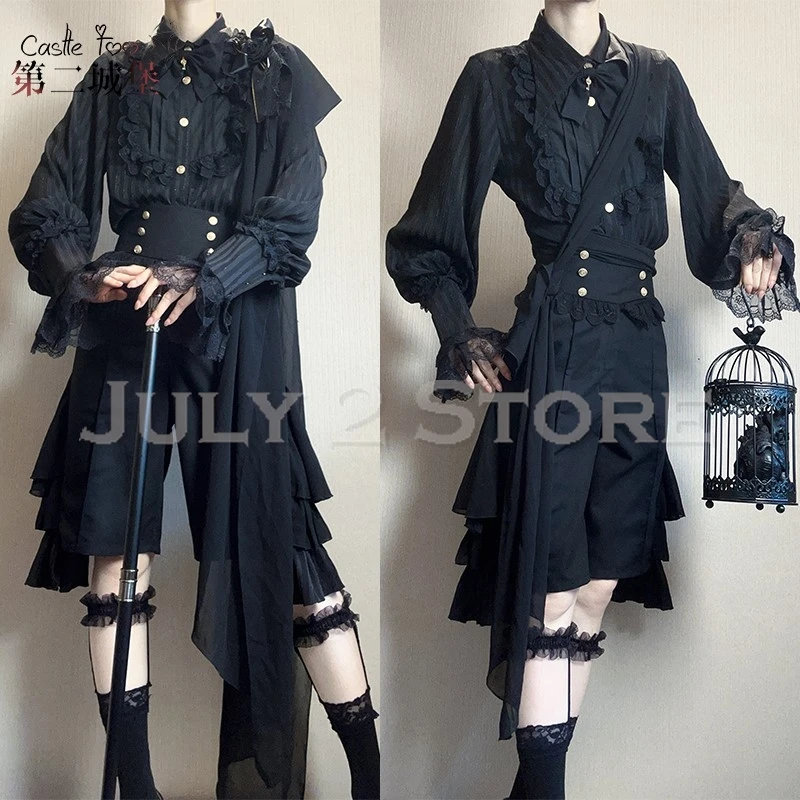 2 يوليو مخزن المرأة جيراي كي Ouji نمط الزي لوليتا القرون الوسطى بلوزة يتوهم بدلة سوداء تأثيري القوطية السراويل Uni #4