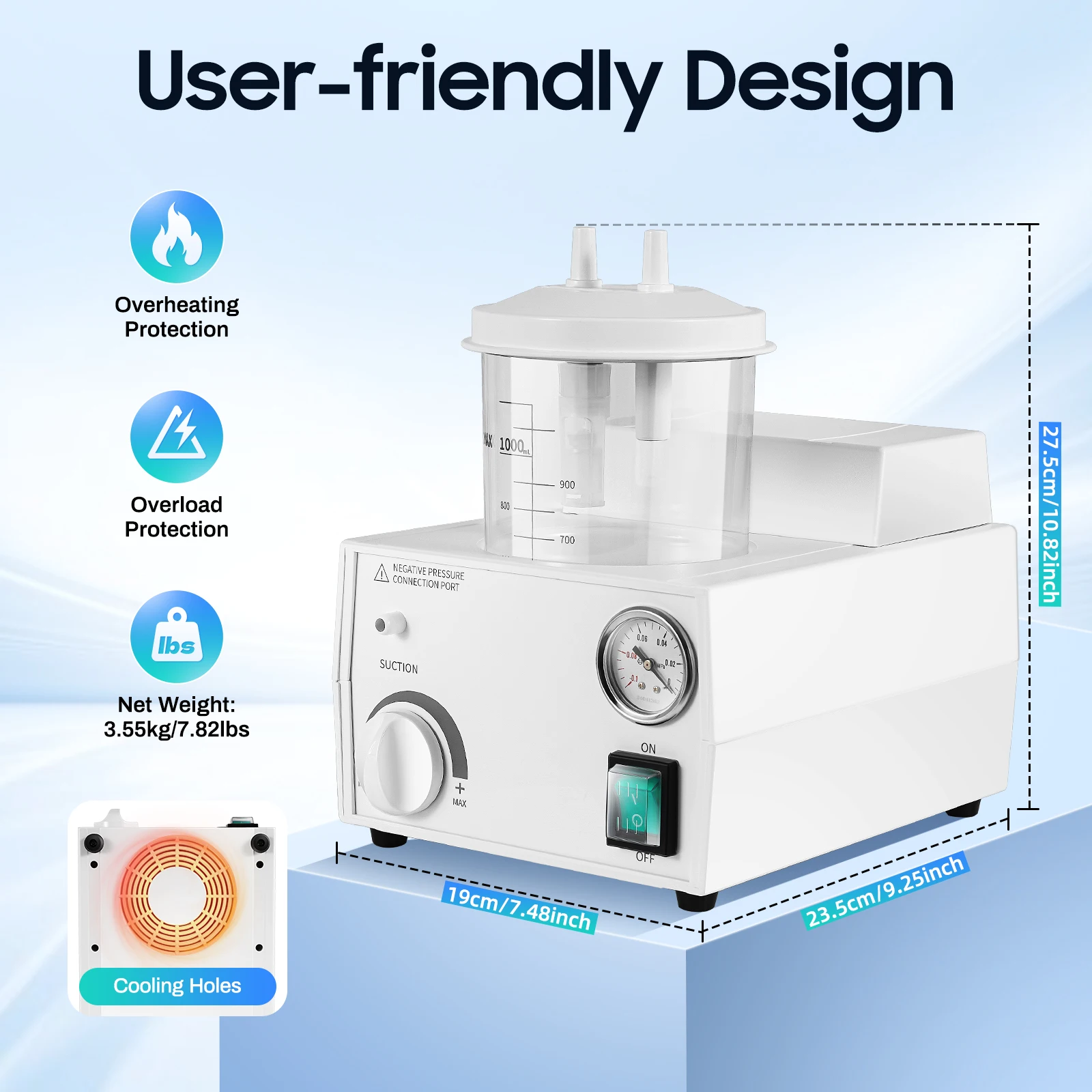 

1000ML Electric Sputum Suction Machine,Portable Veterinary Suction Unit, Electric Quiet Vacuum Pump Device for Home Care