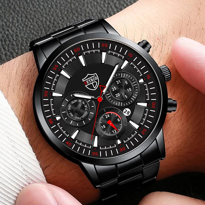 Fashion Men's Watches Business Stainless Steel Quartz Wrist Watch Male Casual Date Luminous Leather Bracelet Clock