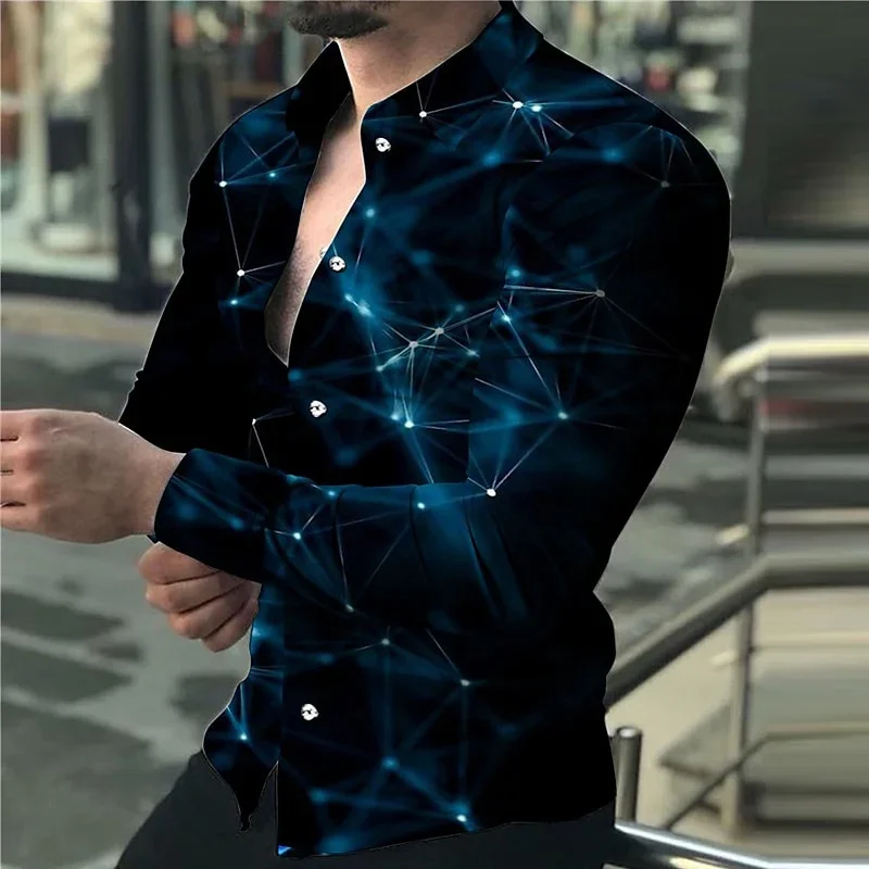 

Men's long sleeve shirt, fashion design, starry sky, luxury shirts, social street, casual shirt, lapel, long sleeve, 2024