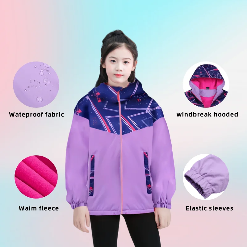 Dubbped Kids Outwear Boys Girls Coats Spring Autumn Sport Fleece Jacket Long Sleeve Waterproof Hooded Raincoat Windbreaker 3-14Y