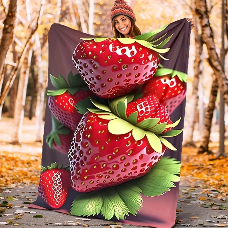 Oversized Glossy Strawberry Throw Blanket for Living Room Sofa Daily Use Birthday Anniversary Summer Family Gathering Present