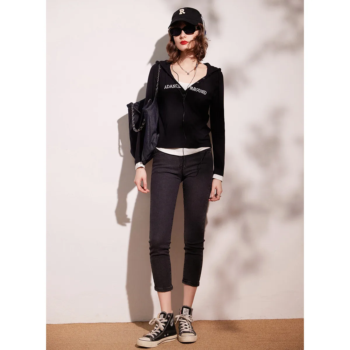 LOUIS YAO nep tweedelig gebreid overhemd met capuchon, lente en herfst, met letter bedrukt, casual gebreide damestop met lange mouwen