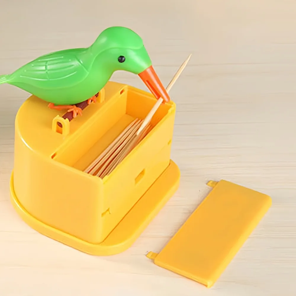 Interessanter Specht Zahnstocherspender Vogel Push Automatisches Zahnstocher-Aufbewahrungsregal für Zuhause Restaurant Tischdekoration Box