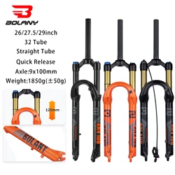 Bolany New Upgraded  MTB Front Fork 32mm Bicycle Air Fork 27.5/29 Inch Mountain Bike Air Supension 120mm Travel Magnesium Alloy