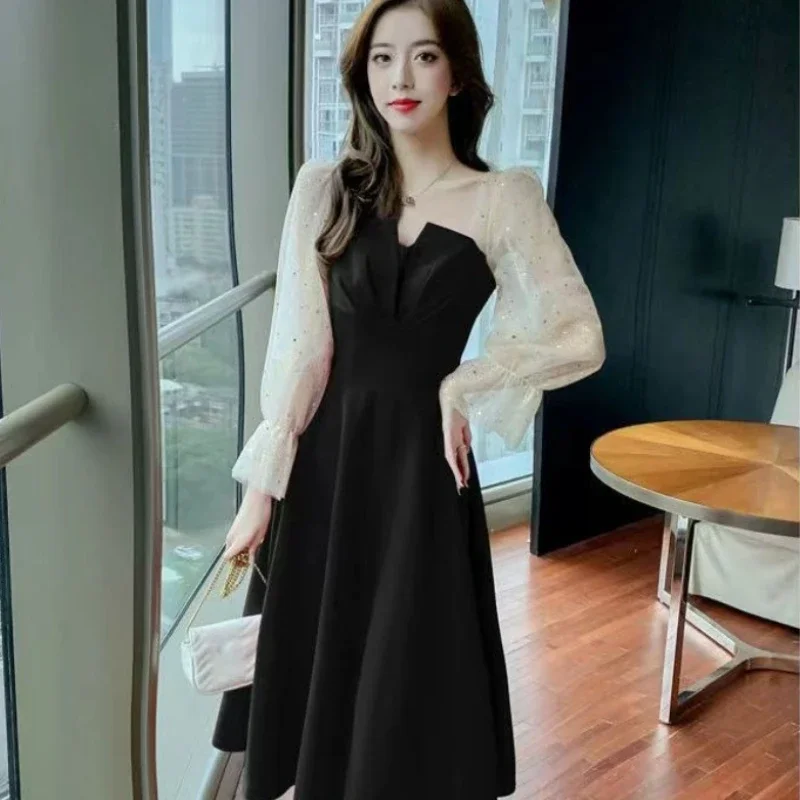 Rode Jurken Voor Vrouwen Feest Koreaanse Stijl Elegante Luxe Elastisch Op Verkoop Volledige Hoge Kwaliteit Prom Avond Vrouw Lange Mouw Jurk