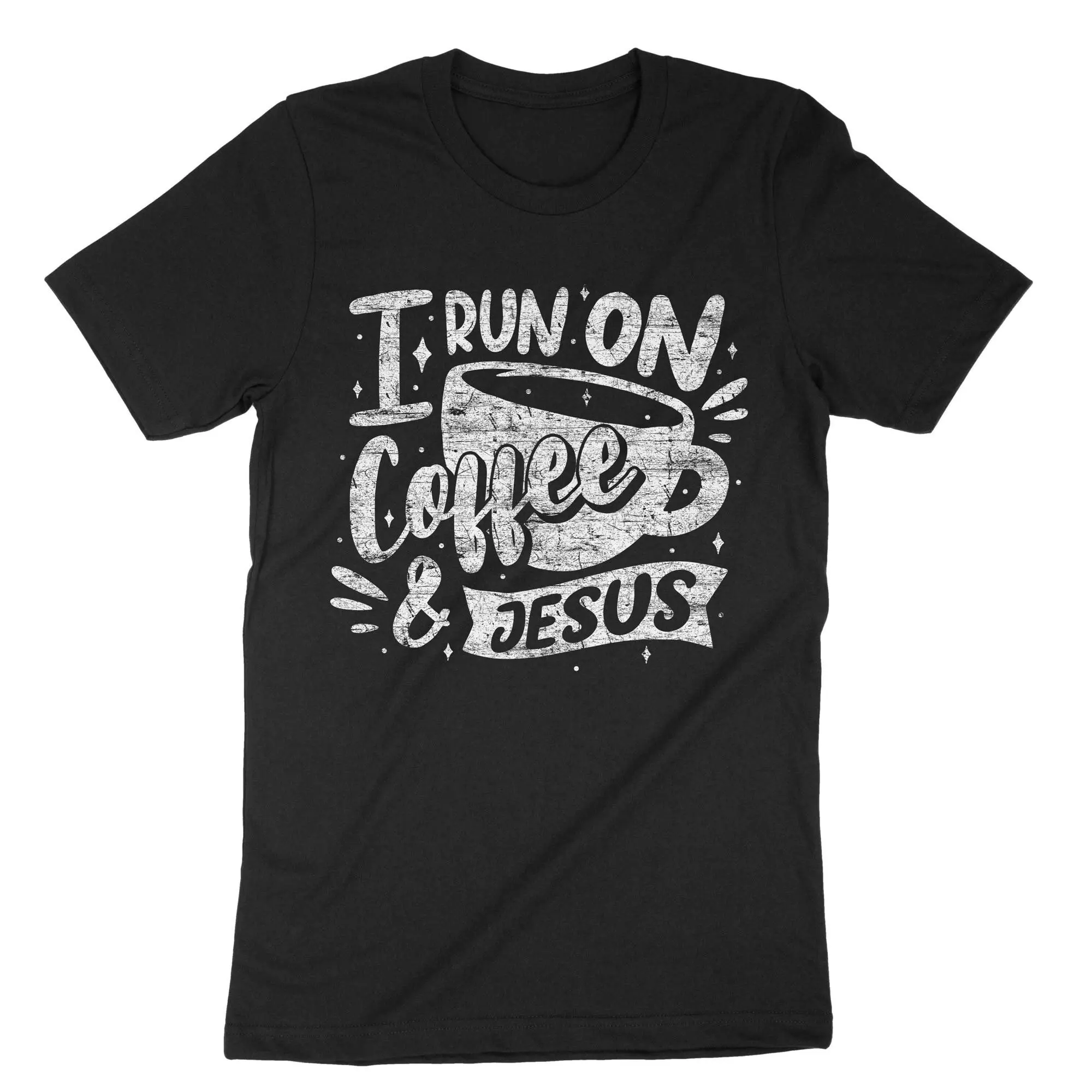 

I Run On Coffee And Jesus T Shirt Lovers Caffeine Drinker Faith Christian