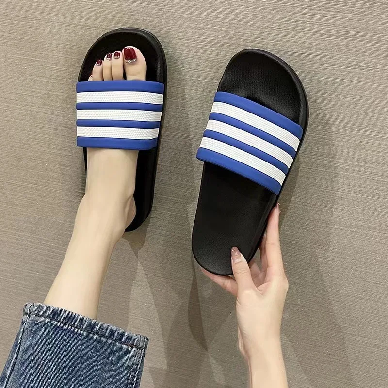 Korean version of couple classic three bars summer casual soft-soled cool slippers men wear cool slippers beach shoes