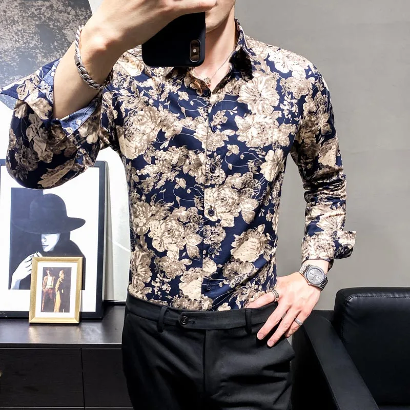 The Main Promotion of New Explosive Personality Casual Big Flower Style Lapel High-end Handsome Comfortable Men's Flower Shirt