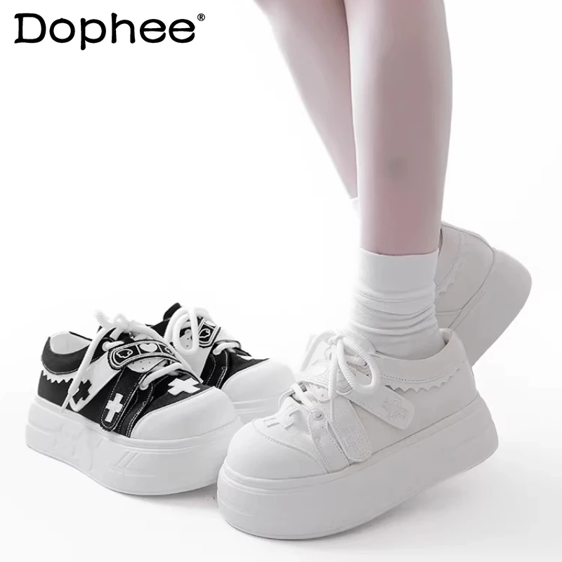 

Original Subculture Punk Black White Canvas Shoes 2026 Spring Student JK Sweet Cool Fashion Thick Sole Shoes Platform Shoes